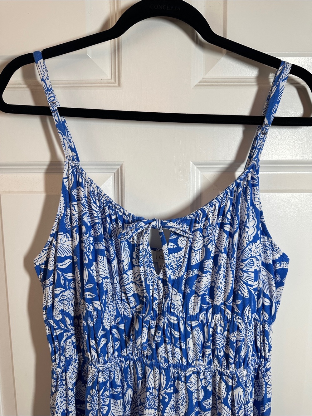 NWTS LOFT Blue and White Floral Maxi Dress w/Adj Spaghetti Straps Sz L - Picture 2 of 10